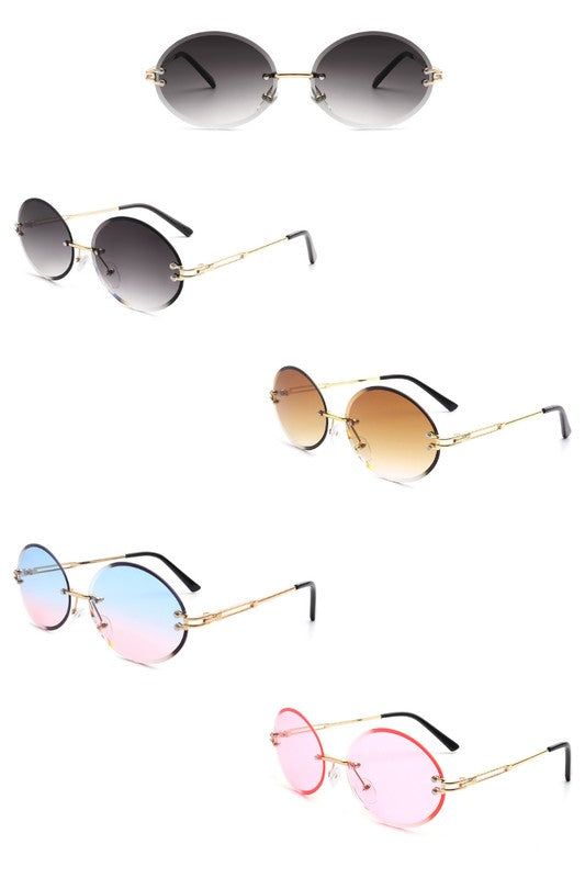 Lunettes de soleil rondes ovales sans monture vintage