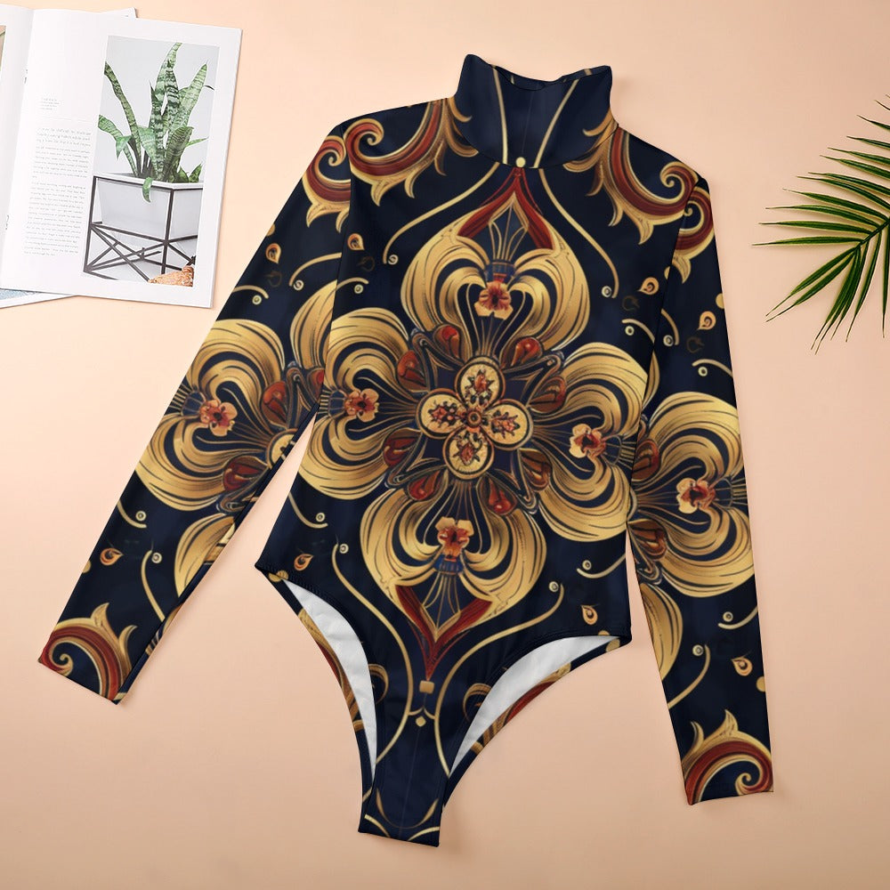 Women's Printed Turtleneck Long Sleeve Bodysuit