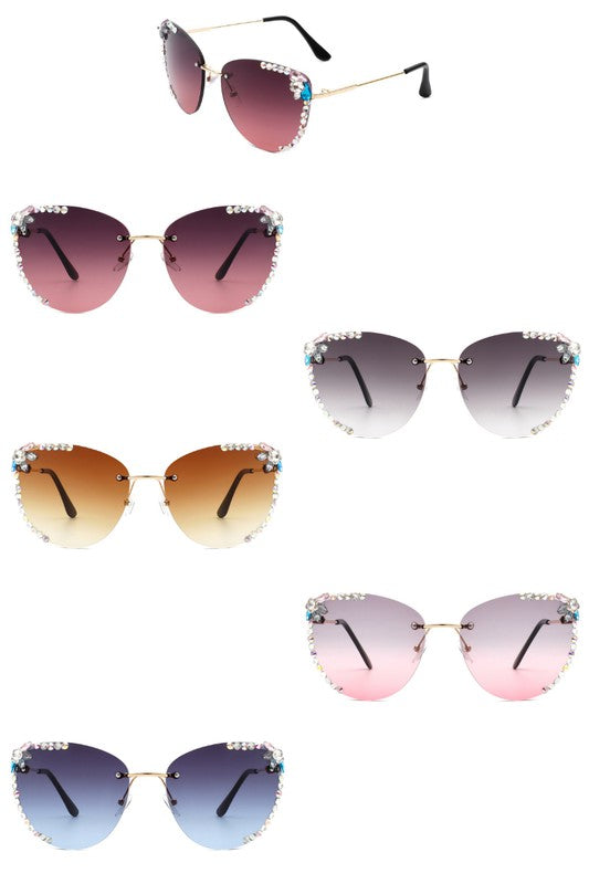 Lunettes de soleil œil de chat tendance sans monture avec strass