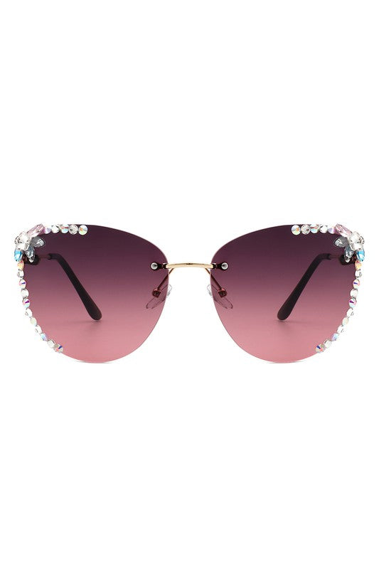 Lunettes de soleil œil de chat tendance sans monture avec strass