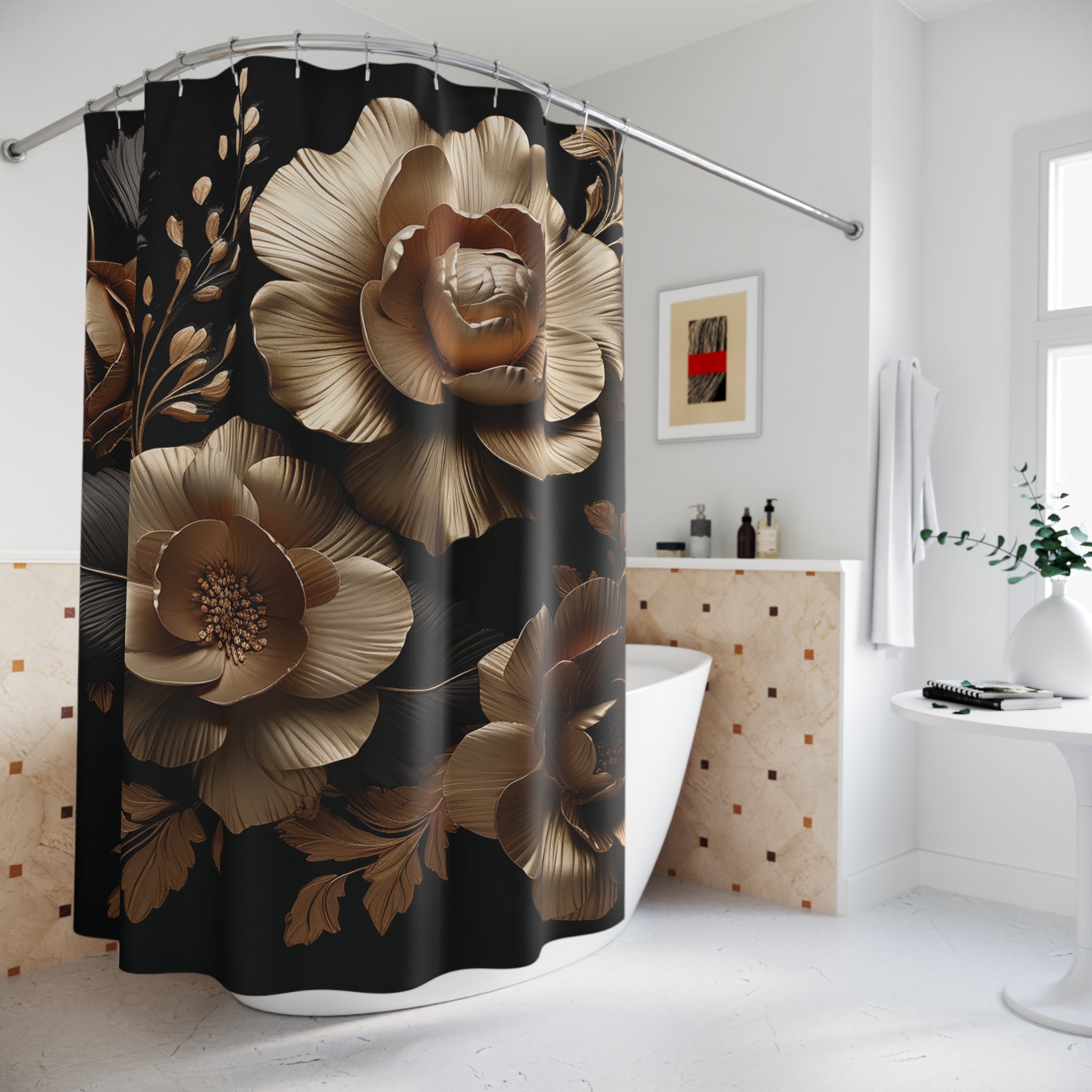 Shimmering in Gold Polyester Shower Curtain