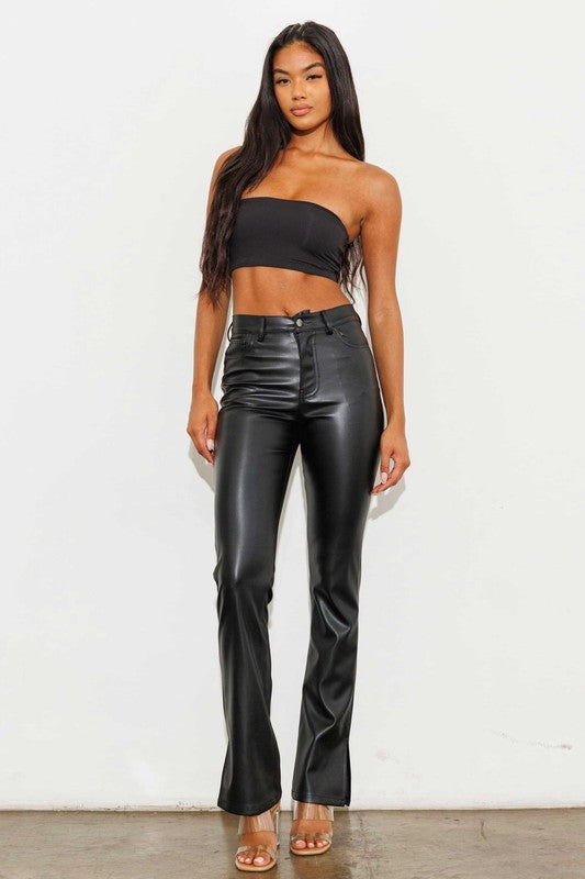 Vegan Leather Side Slit Bootcut