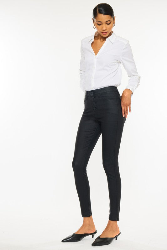 High Rise Black Coated Ankle Skinny Jean-KC6341ABK