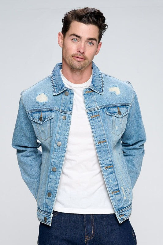 Veste en jean pour homme avec effet usé