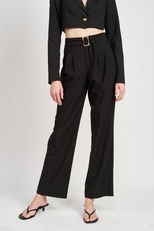 PLEATED SIDE LEG PANTS WITH BELT