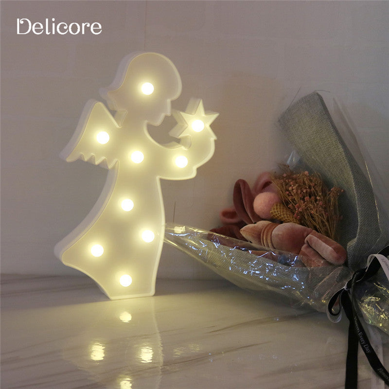 Nordic Style Creative Angel Shape Lamp Net Red Girl Heart Room Decoration Night Lamp Atmosphere Bedside Wall Hanging Table Lamp