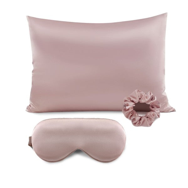 Coffret cadeau taie d'oreiller en satin, masque de sommeil et chouchou