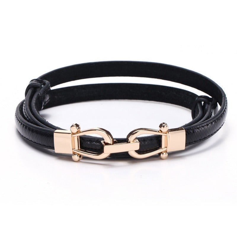 Snake Pattern Crown Button Women's Fine Leather Belt