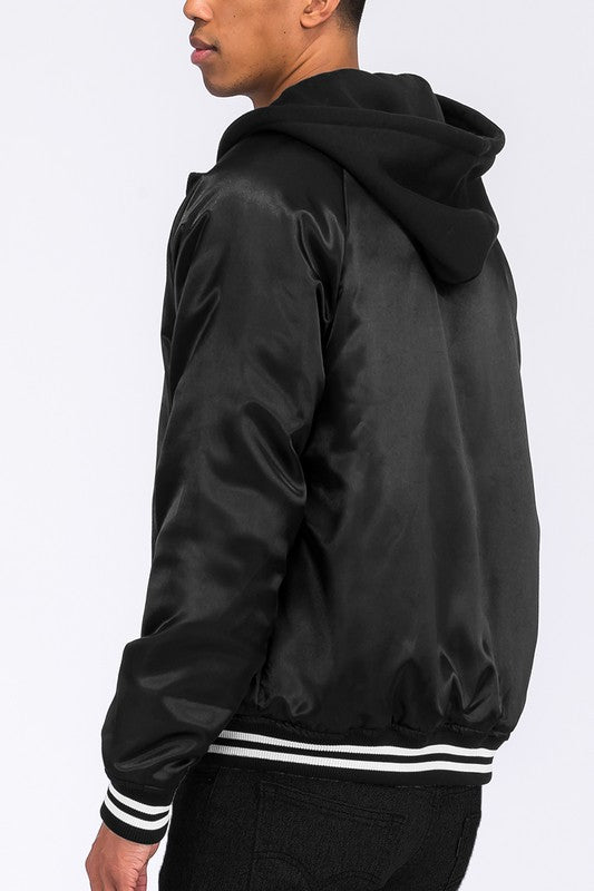 SATIN VARSITY BOMBER JACKET