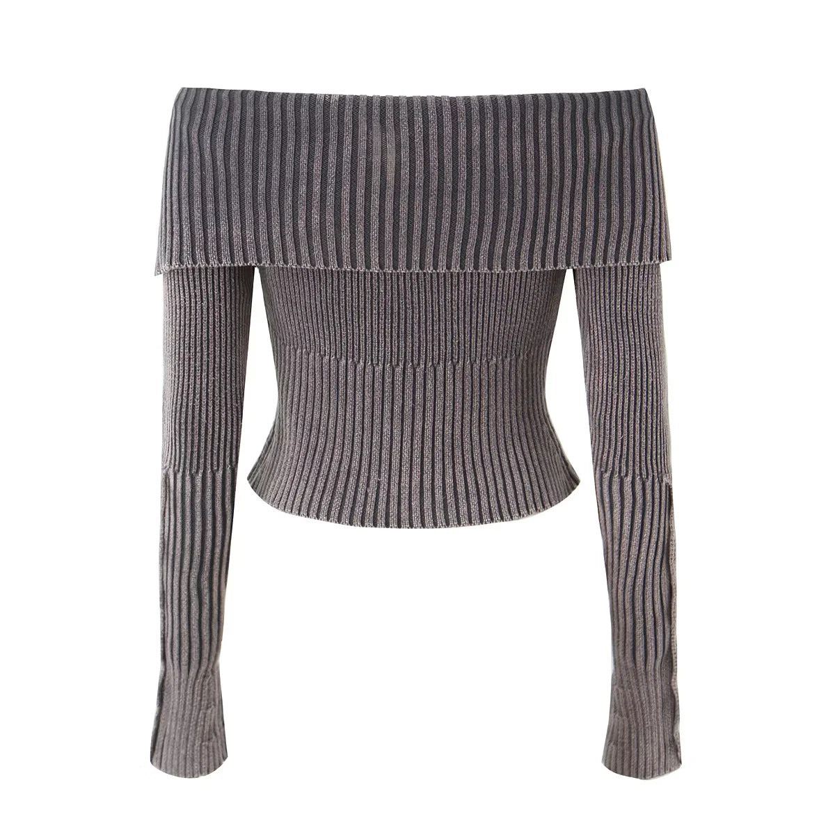 Pull à col large de style américain pour femme avec un style épicé, coupe slim courte, pull en tricot à manches longues