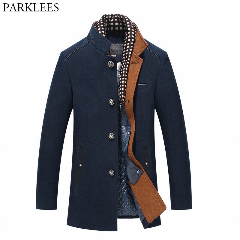 Gabardinas gruesas para hombre, gabardina larga de lana para invierno, chaquetas informales ajustadas para hombre, abrigo de lana con cuello doble 