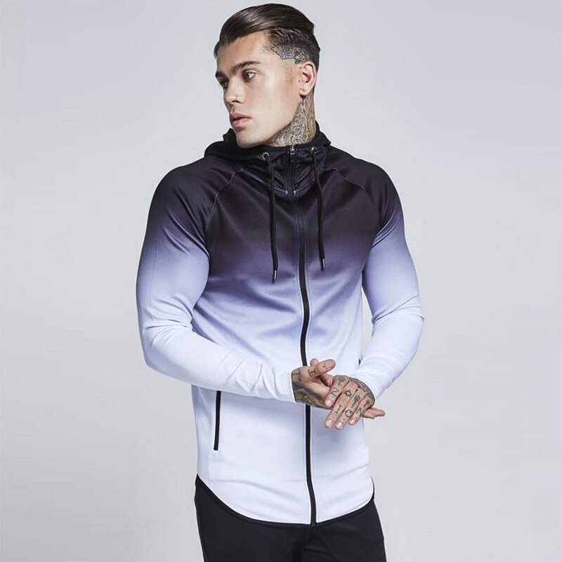 Mens Hooded Running Jacket Gym Training Fitness Sportswear Hiking Jersey Windproof Coat Outdoor Jogging Jackets Men Tracksuit