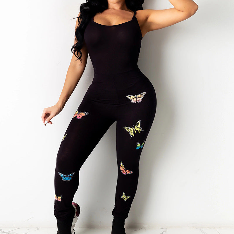 Butterfly Pattern Yoga Sexy Hip-Lifting Sling Jumpsuit