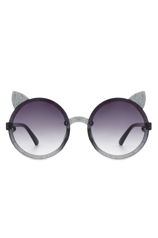 Gafas de sol para niñas con diseño de orejas de gato redondas y purpurina