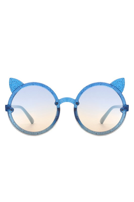 Gafas de sol para niñas con diseño de orejas de gato redondas y purpurina