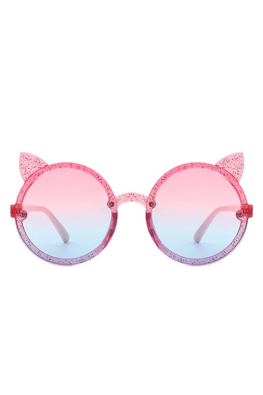 Gafas de sol para niñas con diseño de orejas de gato redondas y purpurina