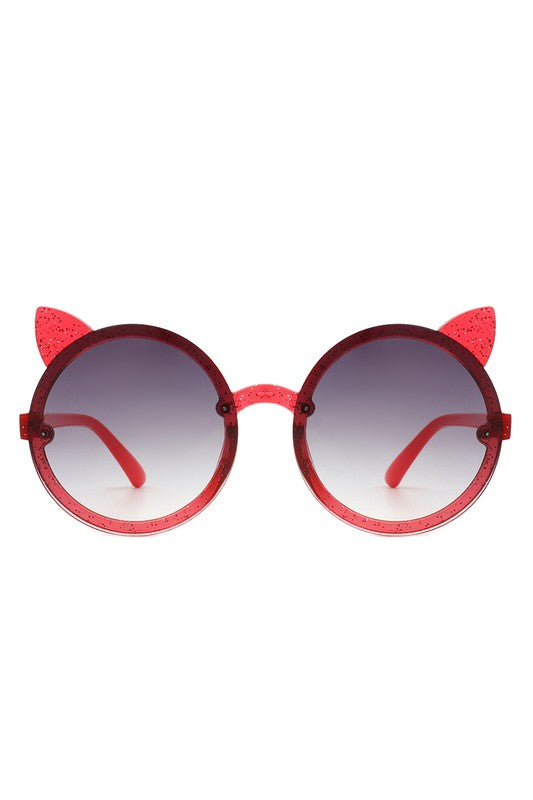 Girls Round Cat Ear Design Glitter Kids Sunglasses