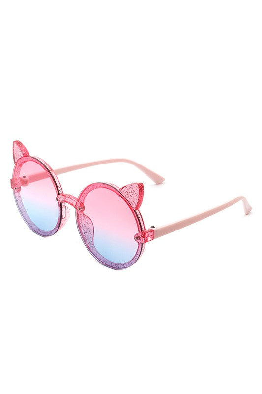 Gafas de sol para niñas con diseño de orejas de gato redondas y purpurina