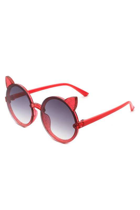 Lunettes de soleil rondes à paillettes pour filles avec oreilles de chat