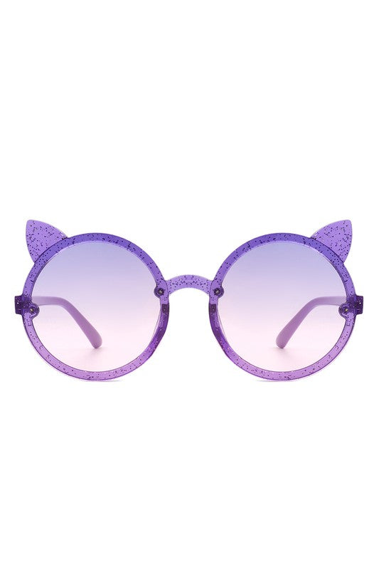 Gafas de sol para niñas con diseño de orejas de gato redondas y purpurina