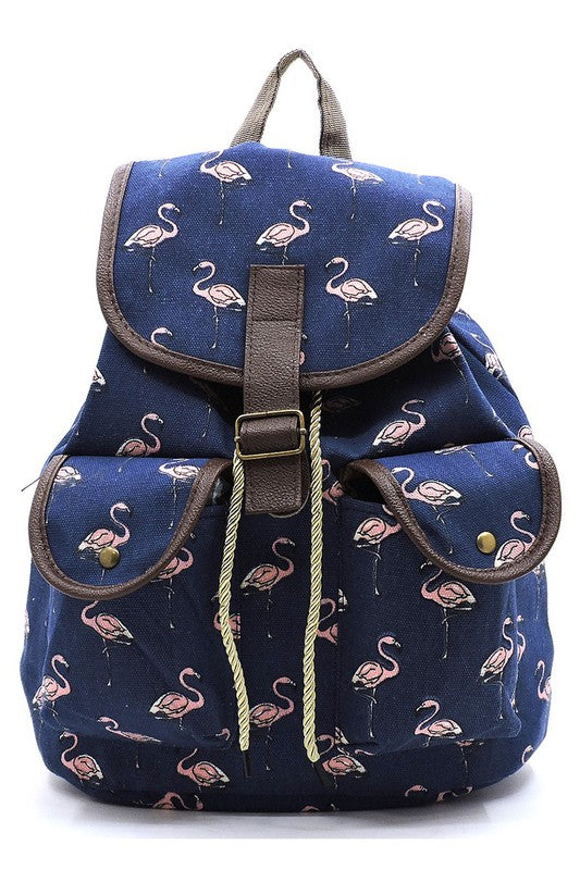 Mochila de lona con estampado de flamencos