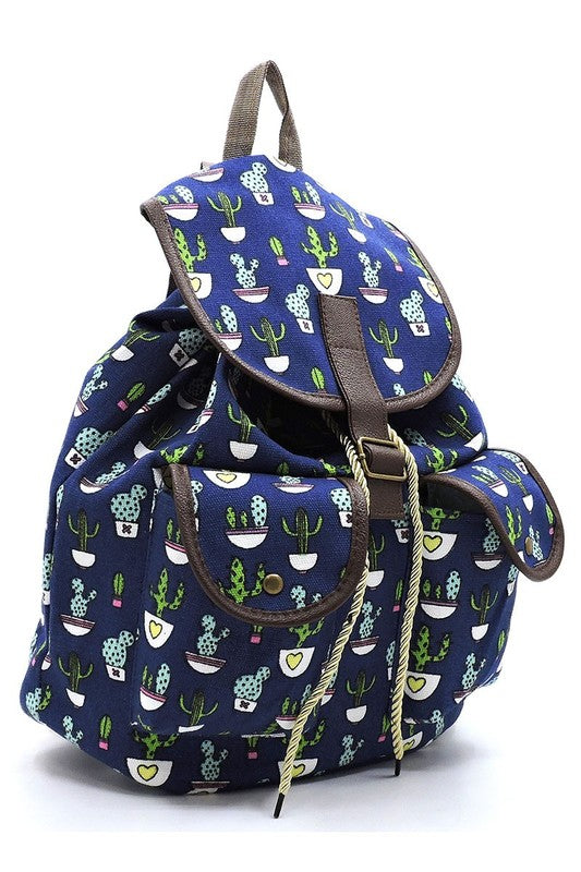 Mochila de lona con estampado de cactus