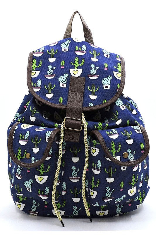 Mochila de lona con estampado de cactus