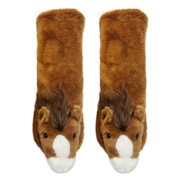 Calcetines pantuflas de peluche con forma de animal para niños Horse Play