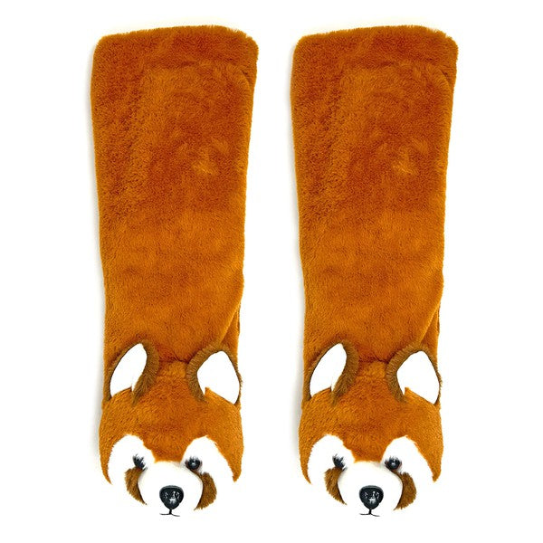 Calcetines pantuflas de peluche para niños con forma de panda rojo