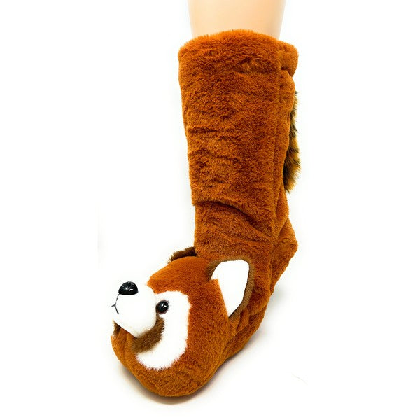 Panda roux – Chaussons-chaussettes en peluche pour enfants