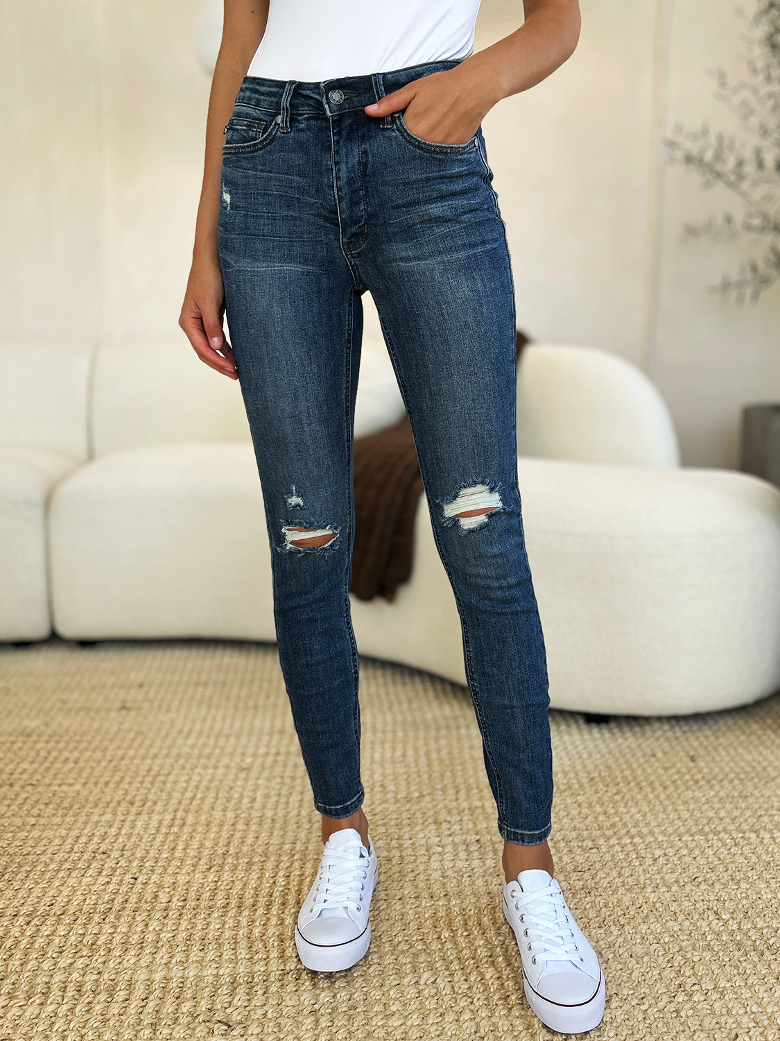 Jean slim taille mi-haute bleu Judy