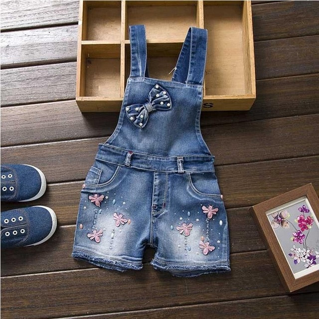 SPRING Summer US Style Girl Jumpsuit Cute Sweet Fashion Washed Jeans Denim Romper Jumpsuits Straps Short Pants Cowboy Blue