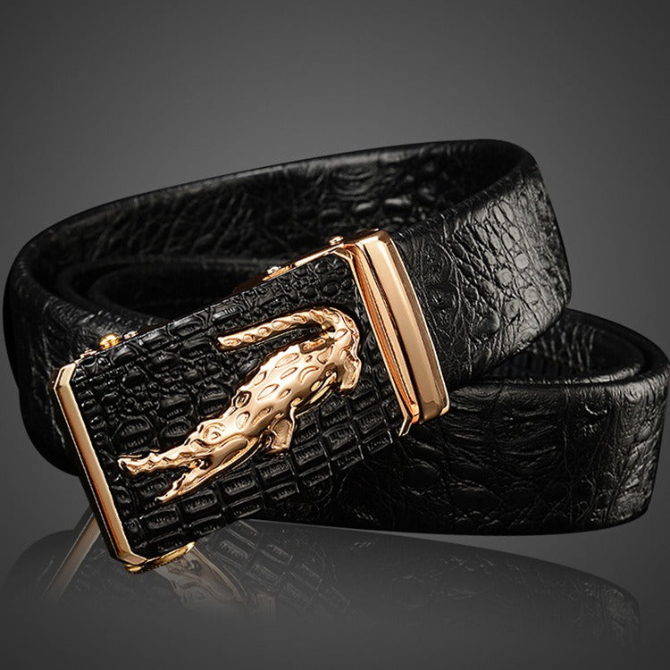 Ceinture en cuir véritable à motif crocodile