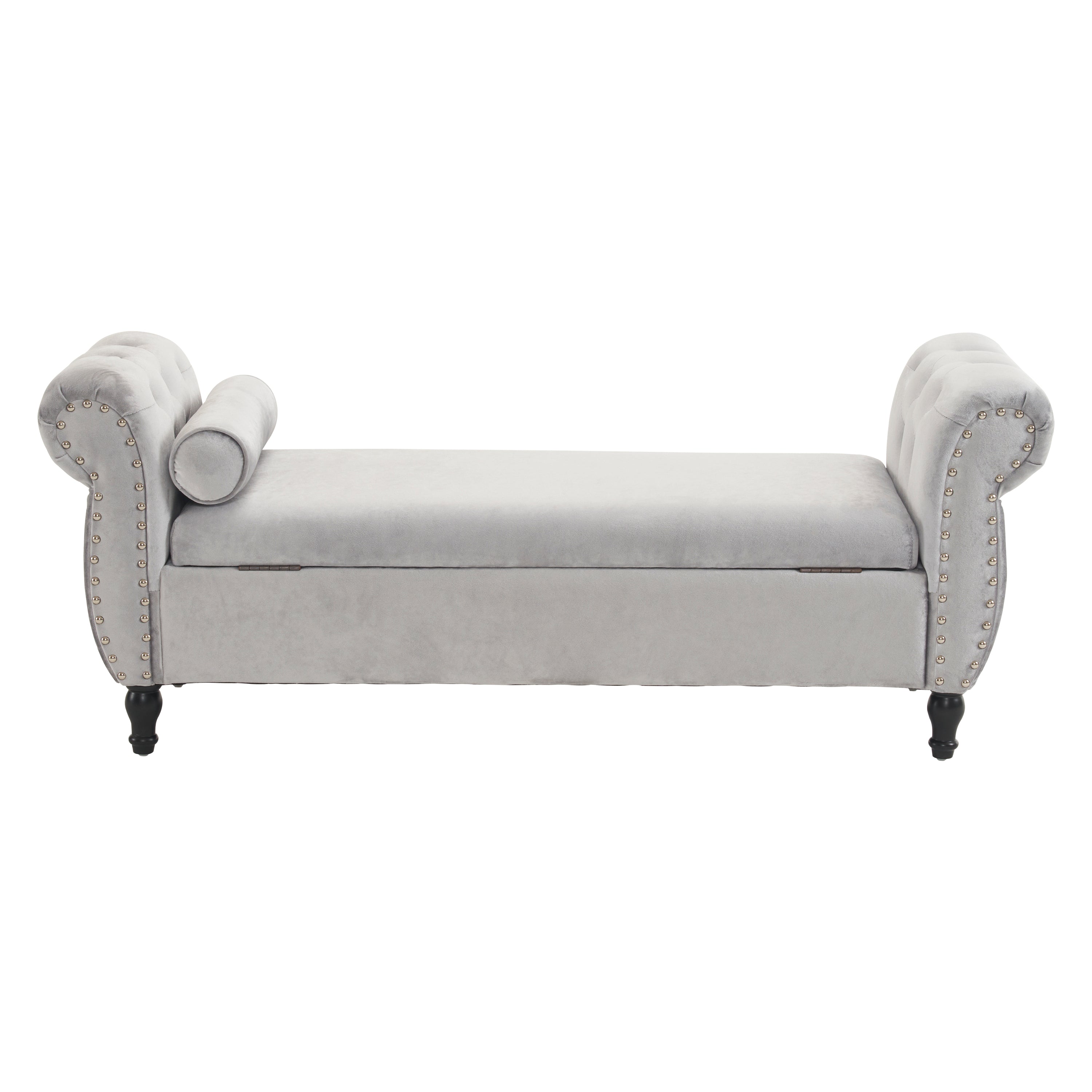 Grey Velvet Multifunctional Storage Rectangular Ottoman Bench