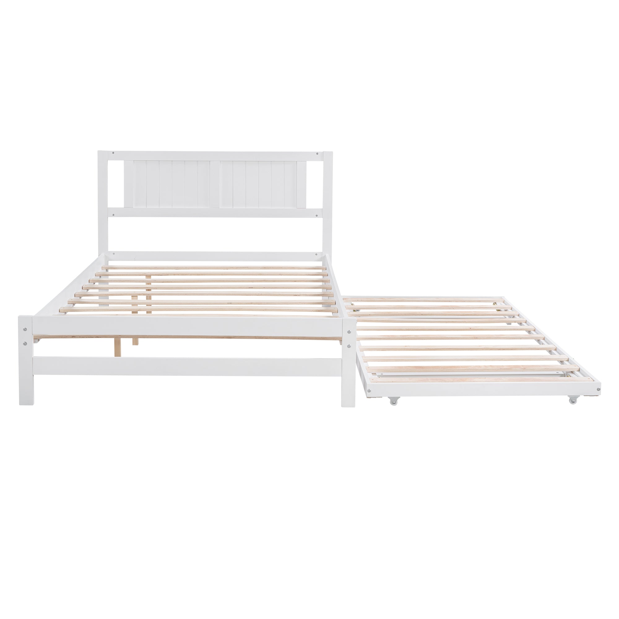 Full Size Platform Bed with Adjustable Trundle White