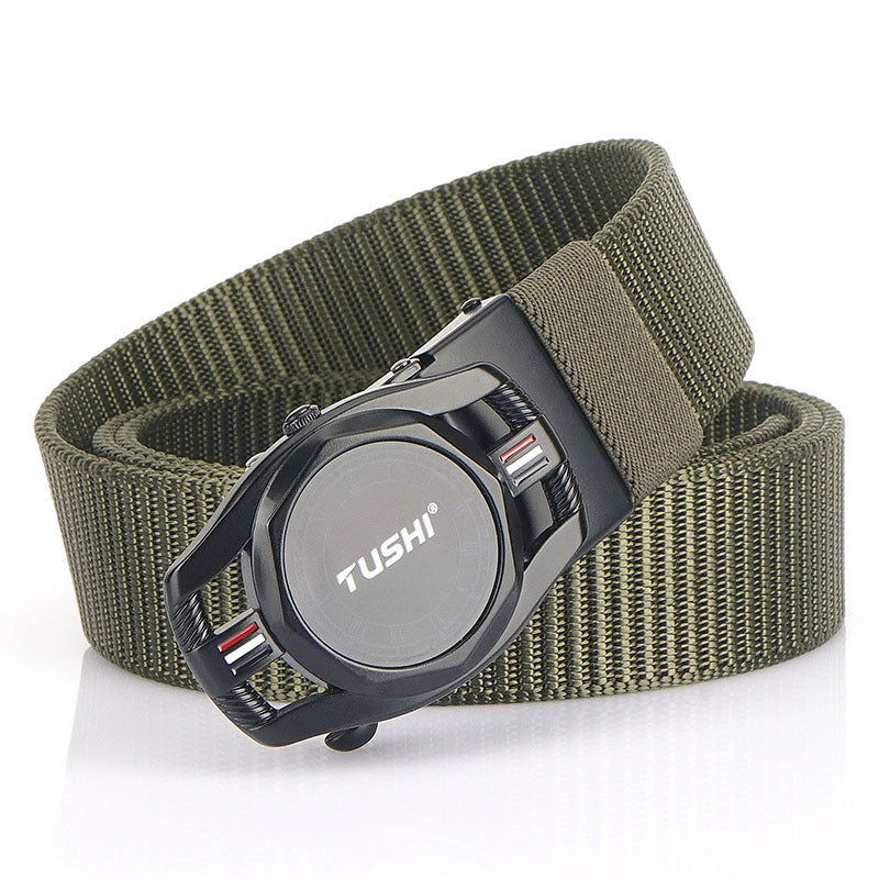 Ceinture automatique en cuir pour homme avec boucle en alliage sans dents et nylon tressé