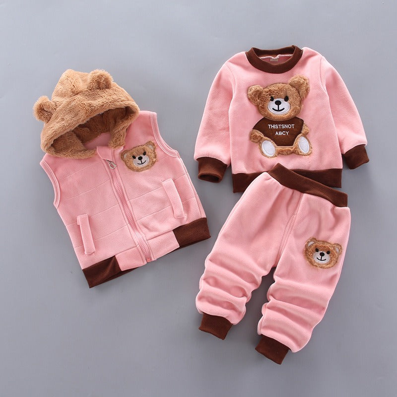 Autumn New Children's Clothing Autumn Clothing Plush Bear Three Piece Set Korean Children's Suit Trend