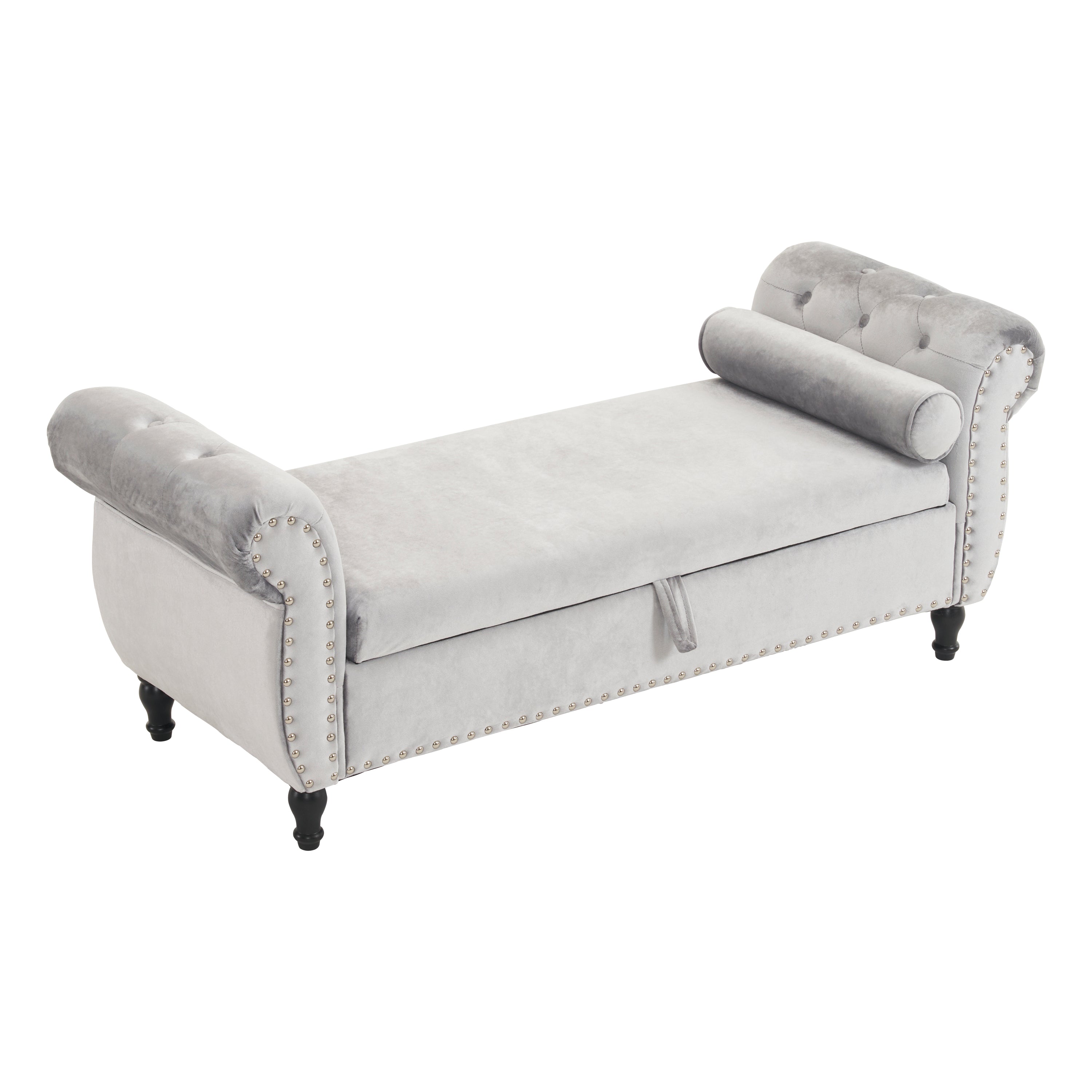 Grey Velvet Multifunctional Storage Rectangular Ottoman Bench