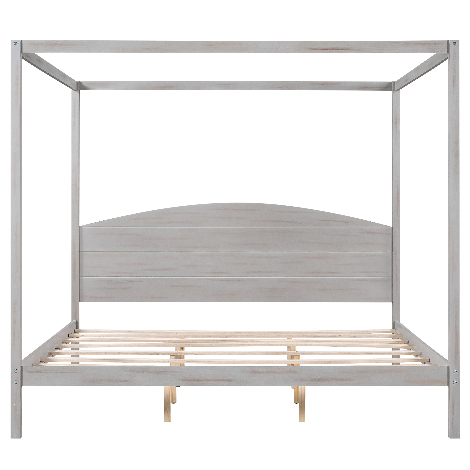 King Size Canopy Platform Bed with Headboard and Support Legs, Grey Wash