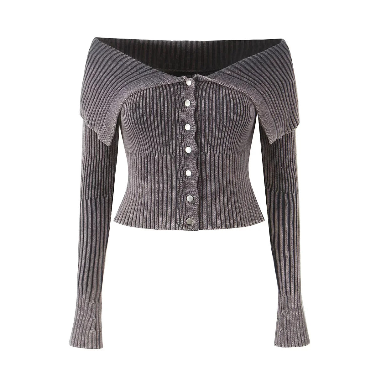 Pull à col large de style américain pour femme avec un style épicé, coupe slim courte, pull en tricot à manches longues