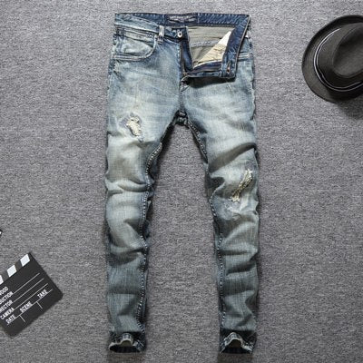 Pantalones vaqueros de diseñador italiano para hombre, de alta calidad, ajustados, de algodón, rotos, para hombre, tallas grandes 29-38, marca Balplein, pantalones vaqueros clásicos para hombre 