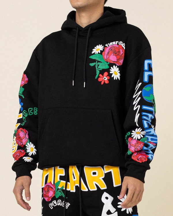 Flower Puff Print Hoodie