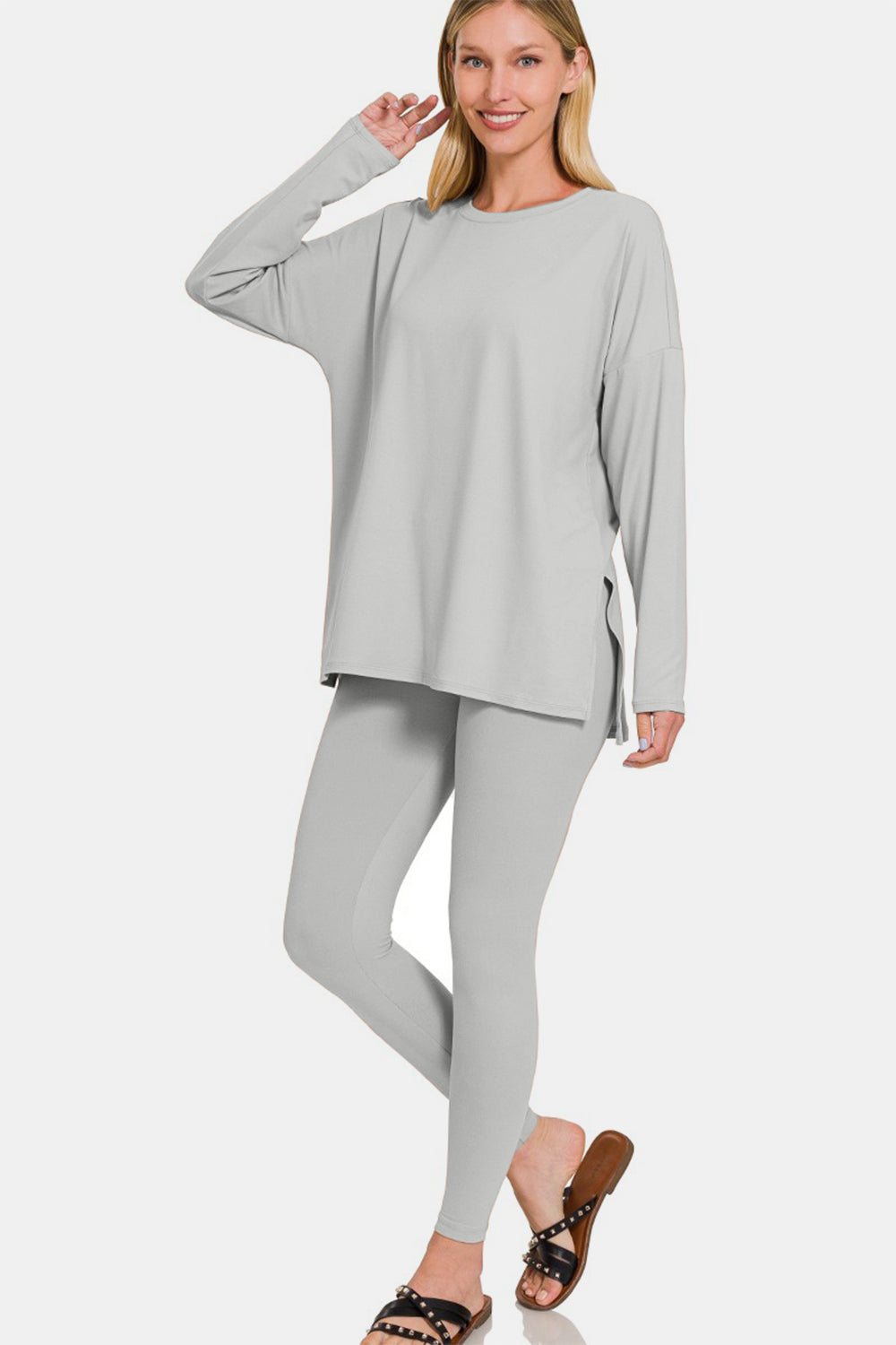 Ensemble de détente Zenana avec haut et leggings en microfibre brossée