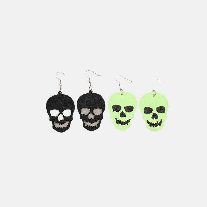 2 Piece PU Leather Skull Dangle Earrings - Qreatrz Fashion and Design LLC