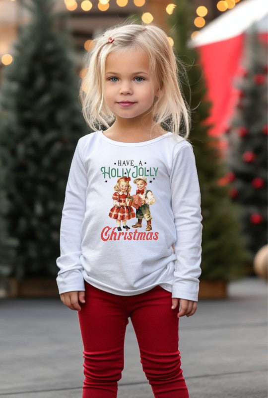 Camiseta navideña retro para niños pequeños Holly Jolly