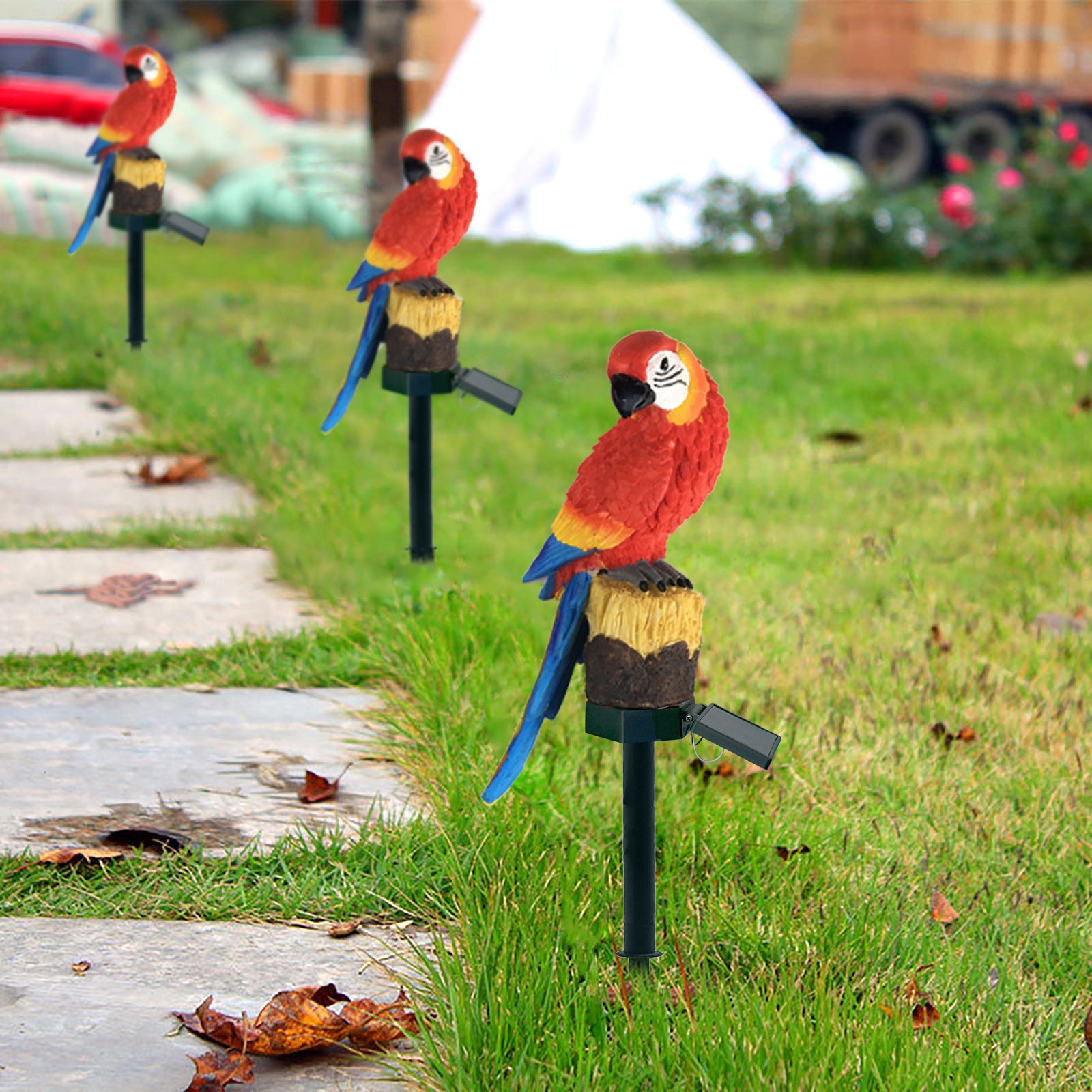 Lámpara de pie con forma de loro de resina solar para exteriores, lámpara LED para paisaje, decoración de parques y césped