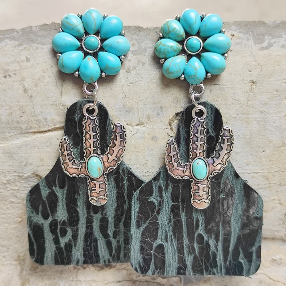 Turquoise Cactus Dangle Earrings