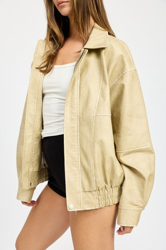 CHAQUETA BOMBER VINTAGE DE GRAN TAMAÑO EN PU