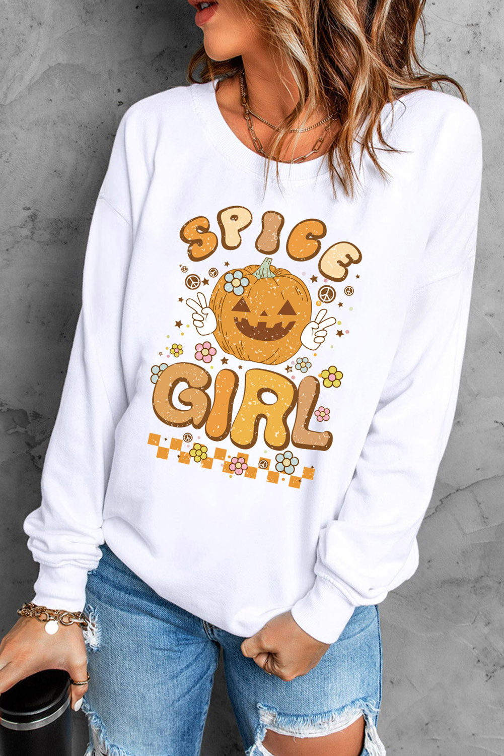 Sweat-shirt graphique SPICE GIRL à manches longues et col rond