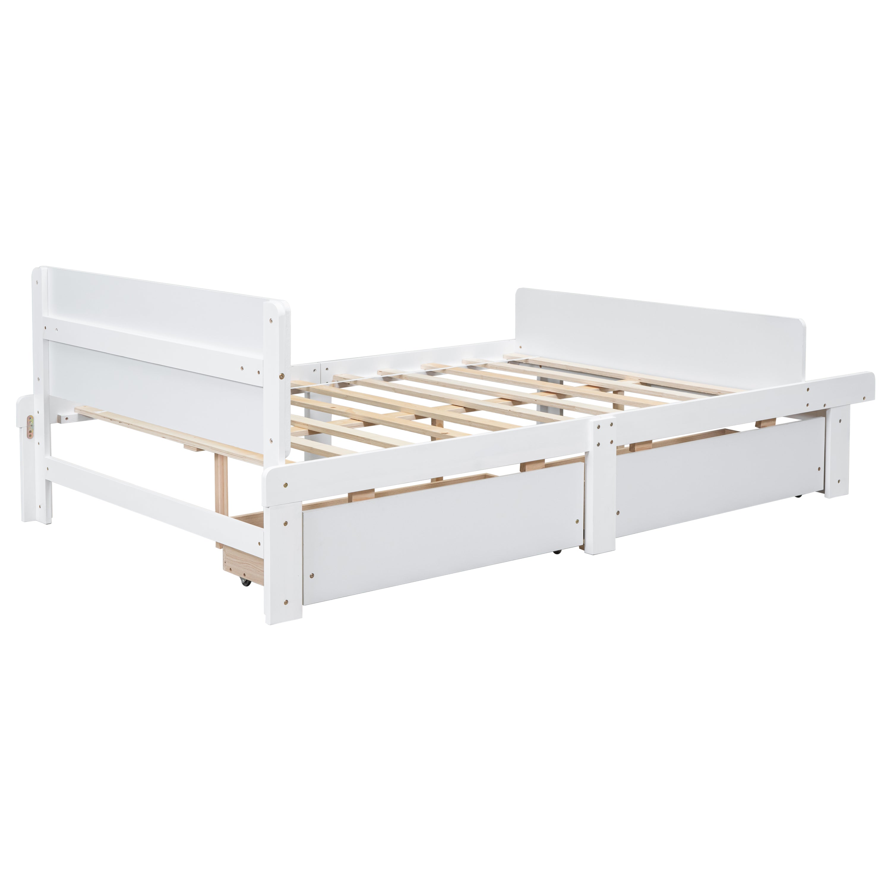 Full Bed with Footboard Bench 2 drawers White